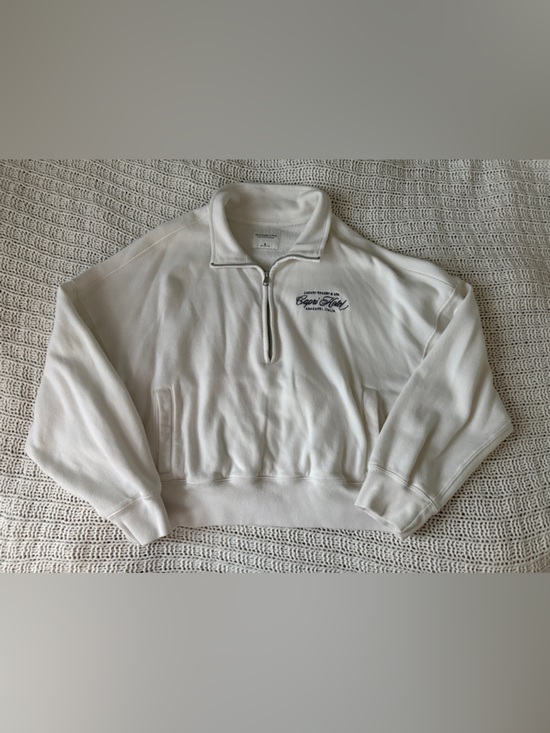Abercrombie & Fitch Tops - Abercrombie & Fitch Cream Half-Zip Sweater with Navy Logo